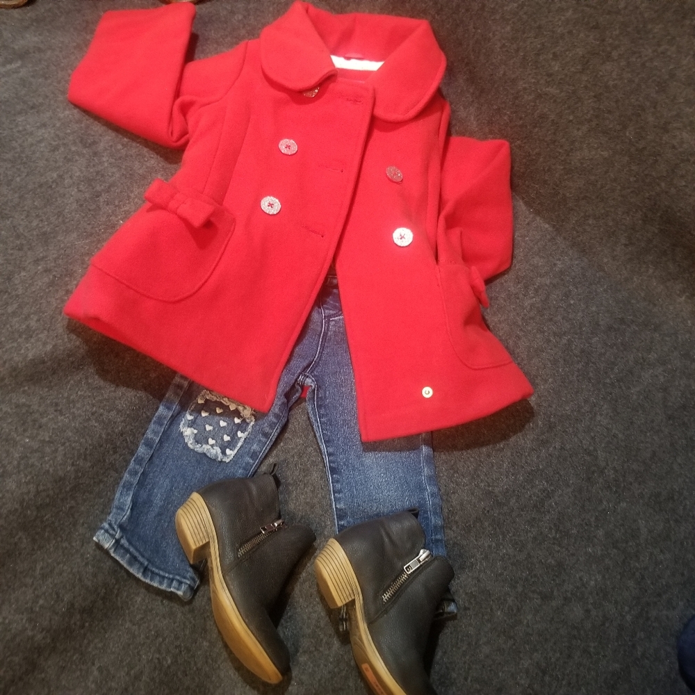 London Fog double breasted pea coat with sparkly buttons and pocket bows
